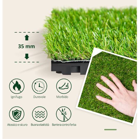  Outsunny Prato Sintetico Per Giardino Set Di 10pz 30x30cm Verde Scuro