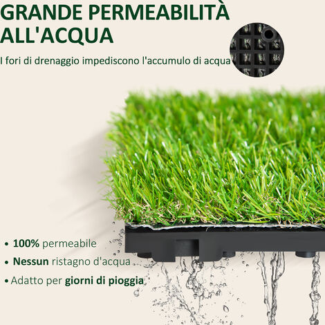  Outsunny Prato Sintetico Per Giardino Set Di 10pz 30x30cm Verde Scuro