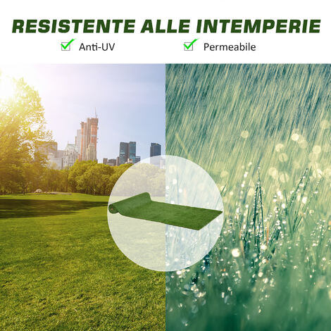  Outsunny Tappeto Erboso Sintetico 4x1m Erba 20mm, Finto Prato Verde Atossico Anti-UV E Drenante Per Giardino E Cortile