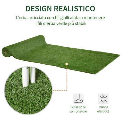  Outsunny Tappeto Erboso Sintetico 4x1m Erba 20mm, Finto Prato Verde Atossico Anti-UV E Drenante Per Giardino E Cortile