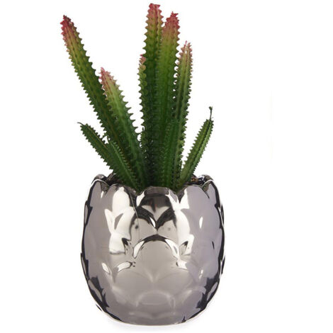  Pianta Decorativa Argentato Cactus Ceramica Plastica (8 X 20 X 8 Cm)