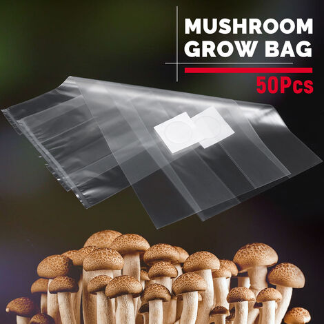  50 Pz 320x450x0.06 MM PVC Trasparente Giardino Fattoria Di Funghi Spawn Grow Bag Substrato Ad Alta Temperatura Pre Sigillabile