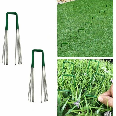  Inserto Per Prato Prato Per Prato Artificiale Per Esterni Giardino Universale Pali A Forma Di U Forte Fissaggio Del Busto Acciaio Zincato Mezzo Verde Con Estremità Smussata 3,515 Cm 30 Pezzi ，