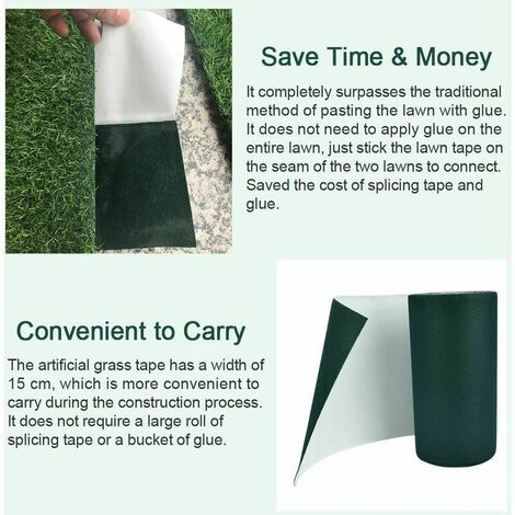  Striscia Per Erba 15cm5m Nastro Antiscivolo Per Cuciture In Erba Artificiale Striscia Autoadesiva Per Cuciture In Erba Presa Forte Per Erba Artificiale Giardino Prato Tappeti Balconi, Verde, 1 Pz ， Fo